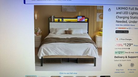 Unopened full bed frame with built in chargers and lights