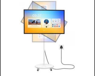 MWE 43 Inch Portable TV on Wheels, Large Screen Rolling TV, Smart Display with Adjustable Stand, Android OS, USB/HDMI/Type-C Port, All-in-One Entertai