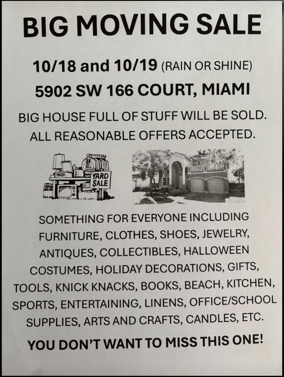 Big Moving Sale This Weekend