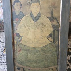 Vintage Chinoiserie Ming Dynasty Family Ancestor Empress Portrait 
