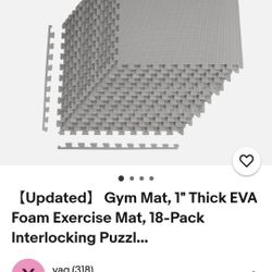 Updated】 Gym Mat, 1" Thick EVA Foam Exercise Mat, 18-Pack Interlocking Puzzl...