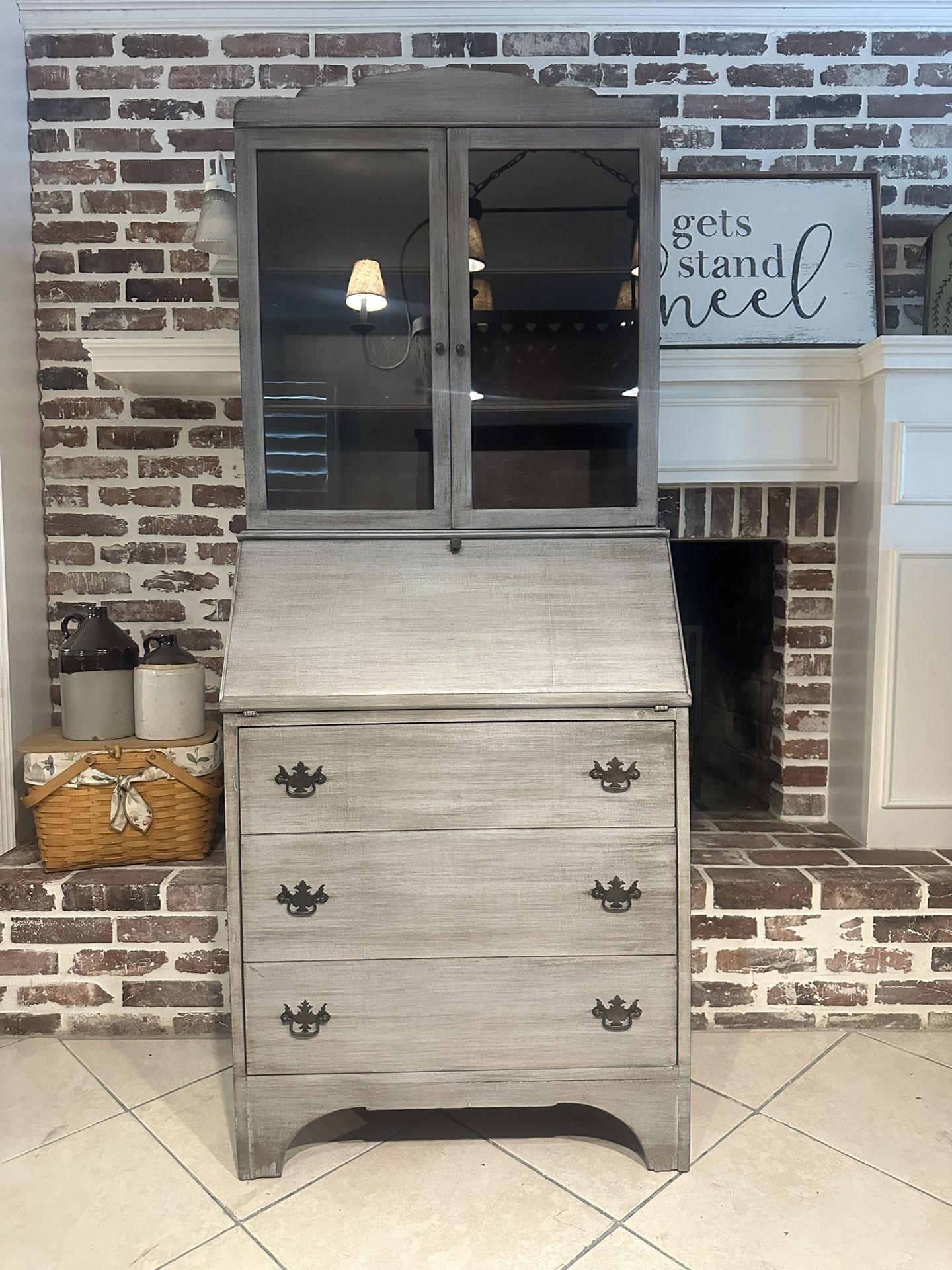 Gorgeous Refinished Vintage Tall Cabinet / Hutch / Secretary Desk