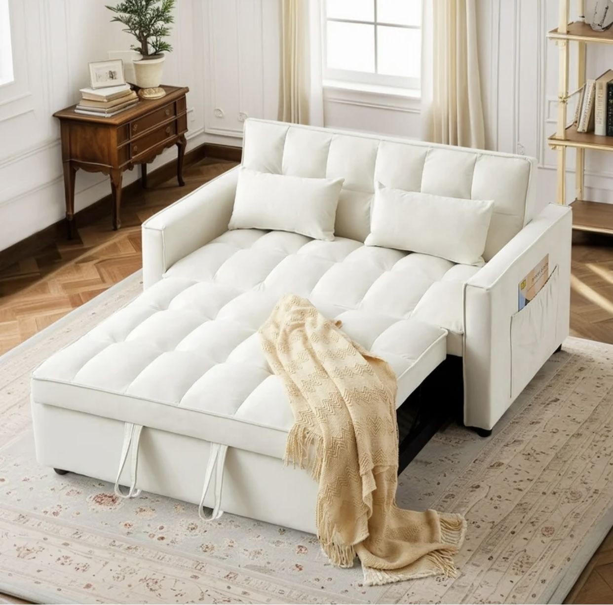 Modern Velvet 3 in 1 Convertible Sleeper Sofa Couch Bed, Pullout Couch Bed