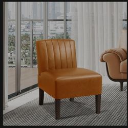 Armless Accent Chairs Upholstered Dining Chairs Living Room Chairs with Solid Wood Legs Leather Reading Chair for Adults Comfy Chair for Bedroom Vanit