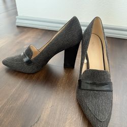 Nine West Gray Tweed Block Heel Loafer Pumps