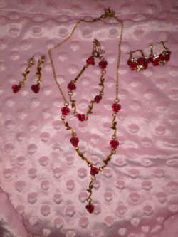 Red Rose Gold-Tone Jewelry Set
