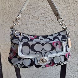 Coach Poppy Hearts Turnlock Two Way Shoulder Bag Crossbody Gray Black