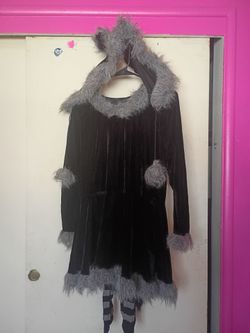 Girls Black Velvet Raccoon Halloween Costume