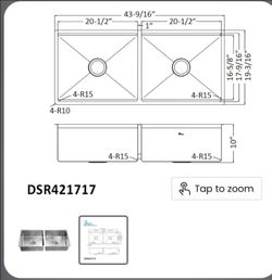 42" DOUBLE BOWL STAINLESS STEEL SINK NEW