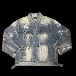 Balenciaga graffiti-print oversized Japanese denim jacket