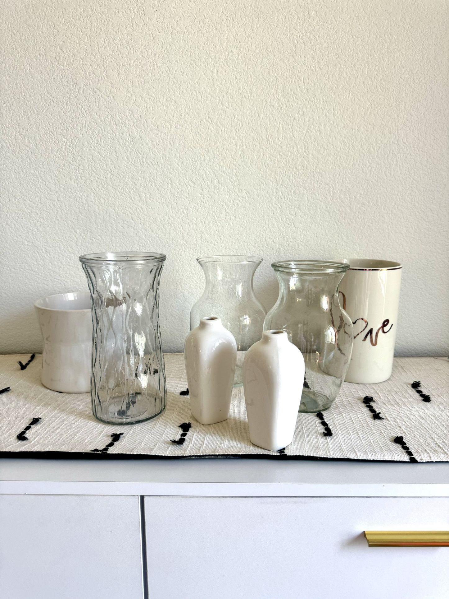 Set of Unique, Assorted  Flower Vases - Ceramic and Glass