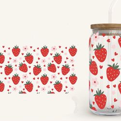 Strawberry Love Libbey Beer Can Glass Cup