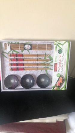 Chopstick Set W/Sushi & Sauce Dishes. Bamboo