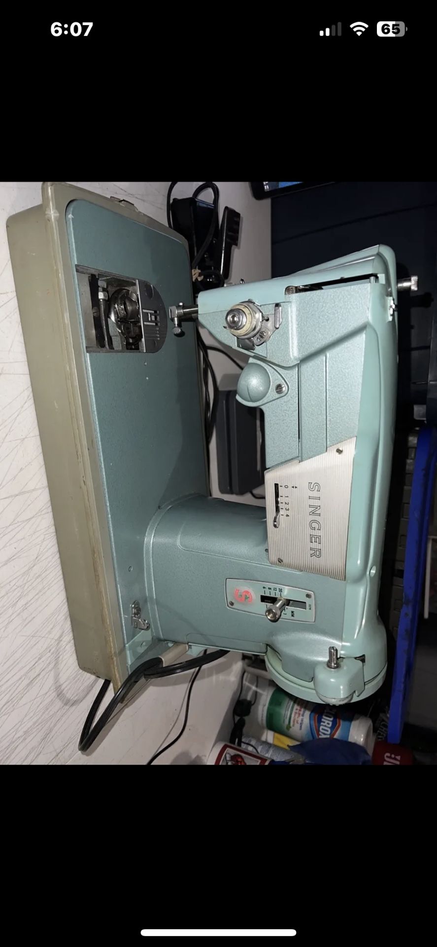 Vintage Singer Sewing Machine Blue 327K with bottom case & foot pedal WORKING!!