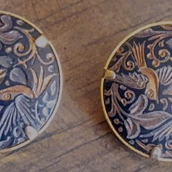 Damascene Spanish BIRD Earrings Vintage Toledo Spain 24k