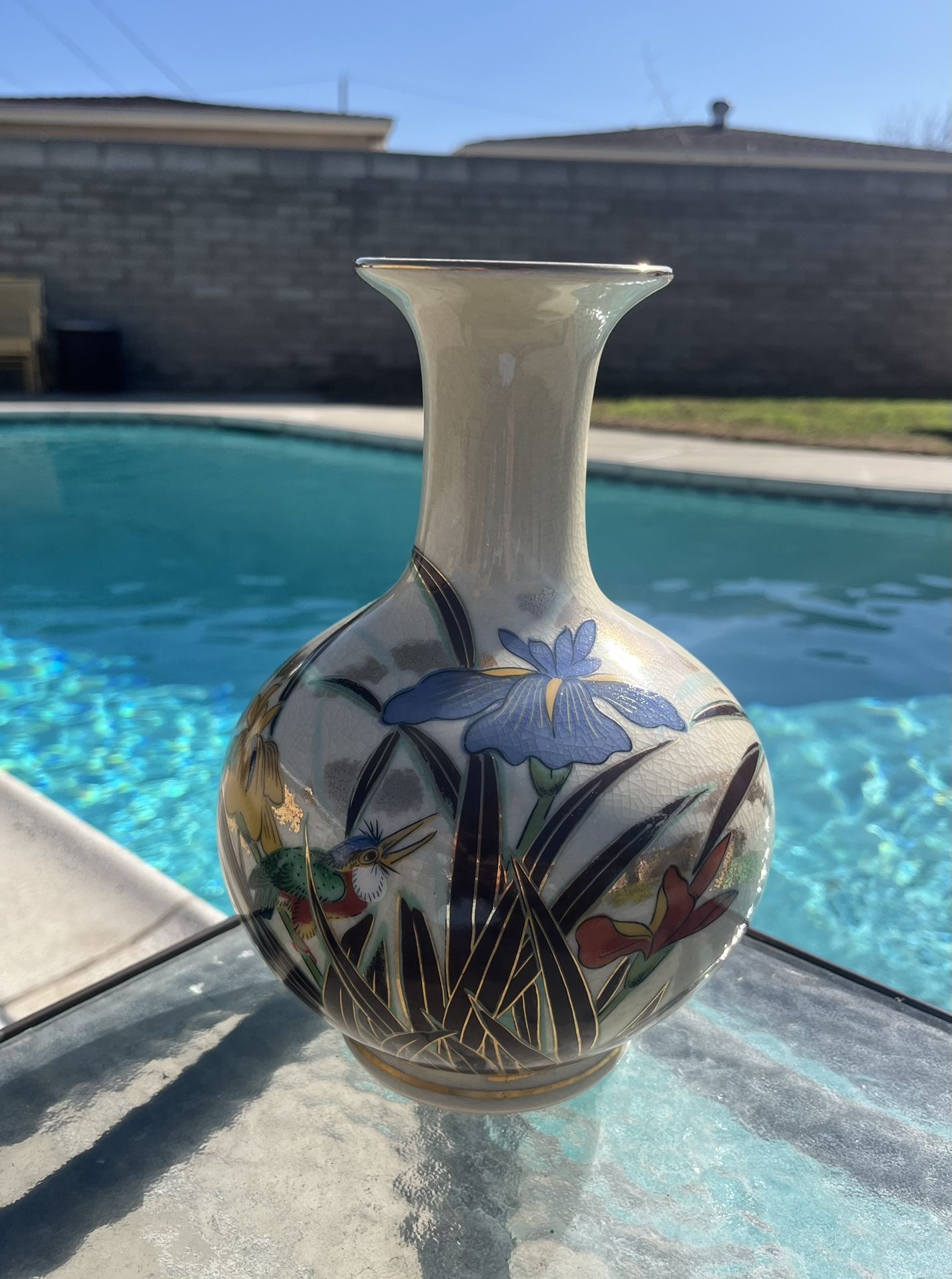 Vintage Japanese Vase, Crackle Glaze, Home Decor