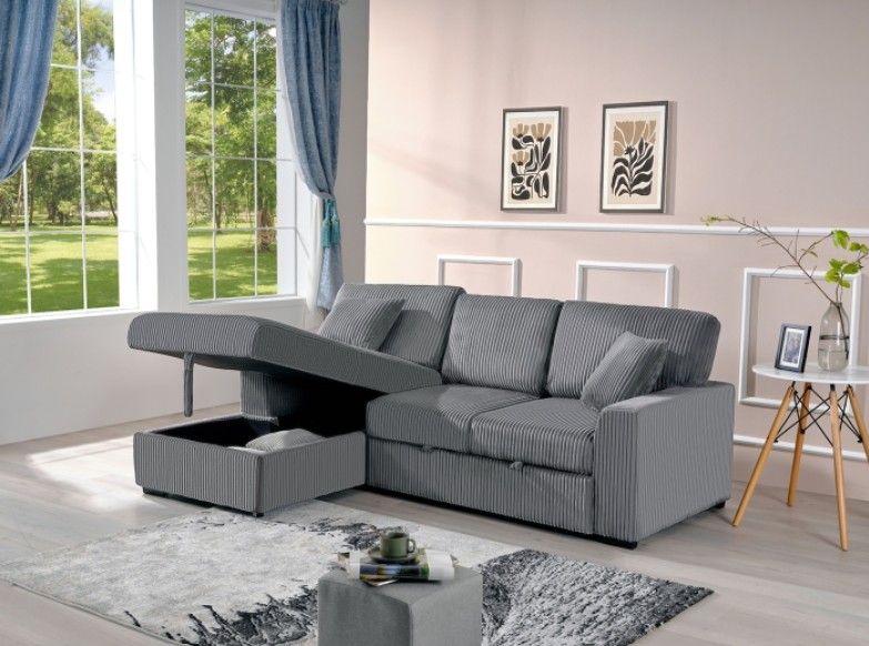 SALE‼️Dark Gray Fabric LHF Pull Out Sectional Sofa & Storage💥 Financing Available 📲 Apply From Your Phone 