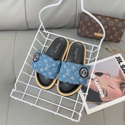 Denim Velcro flat slippers