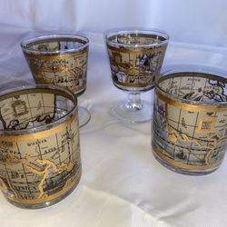 Vintage Cera Glass Maps Old Fashioned & On The Rocks 