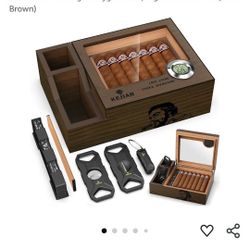 Cigar Humidor with 2 Side Cigar Accessories Boxes,
