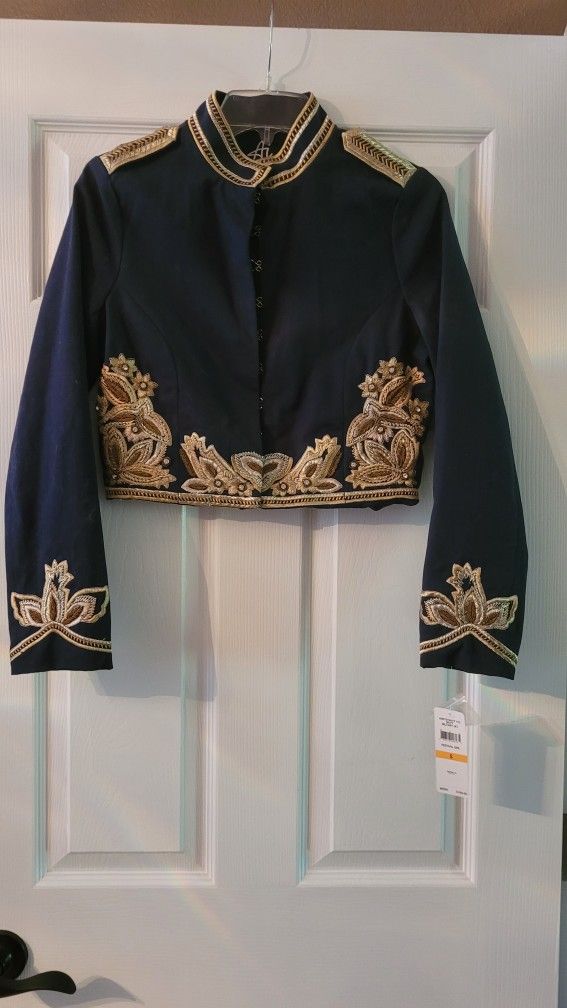 Embroidered Military Style Cropped Jacket
