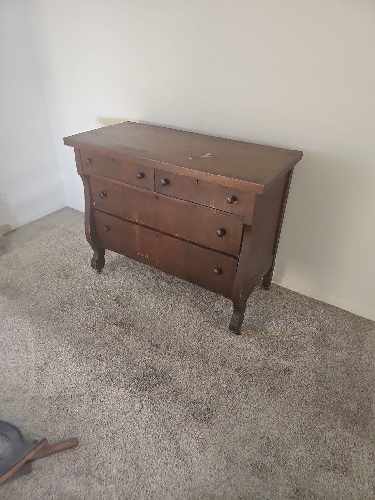 Antique Bedroom Hutch With Bureau and Mirror