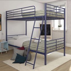 Convertible Twin over Twin Metal Bunk Bed, Blue