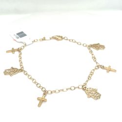 14KT Yellow Gold 7-1/2 Hamsa And Cross Bracelet 3.35g I-1133 