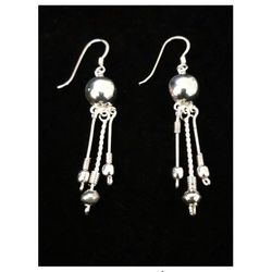 59mm x 10mm Solid Sterling Silver Southwestern Bead & Wire Drop Dangle Earrings