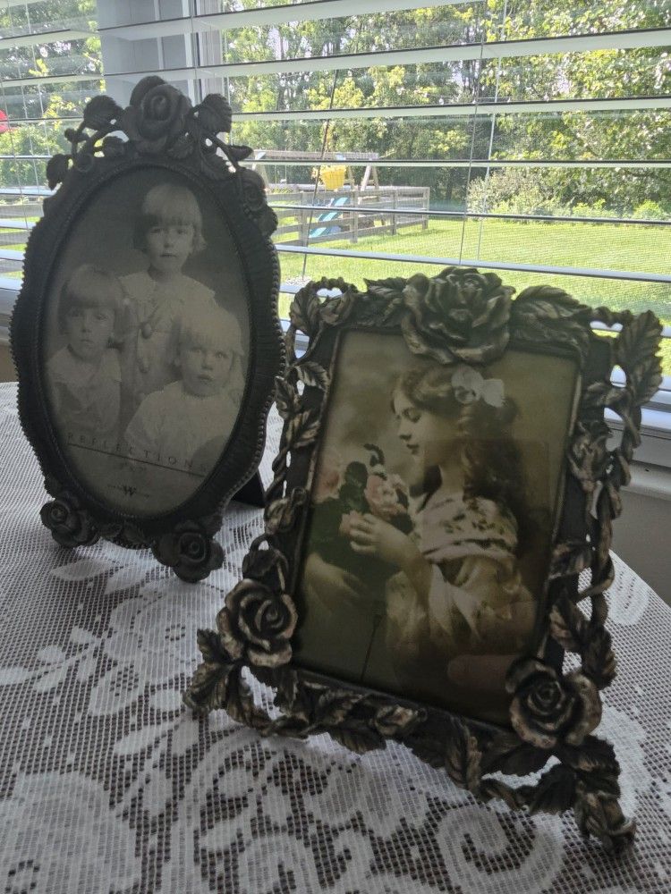 $25.00 - Vintage & Victorian Inspired Picture Frames With Embosed Roses Design Accents!  The Weston Gallery (Wilton Industries) Cast Metal/Like New!