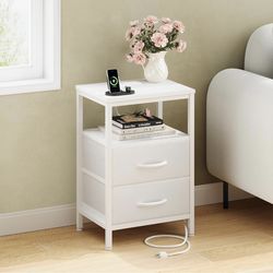 New Charging Nightstand/Fabric Drawer READ DESCRIPTION