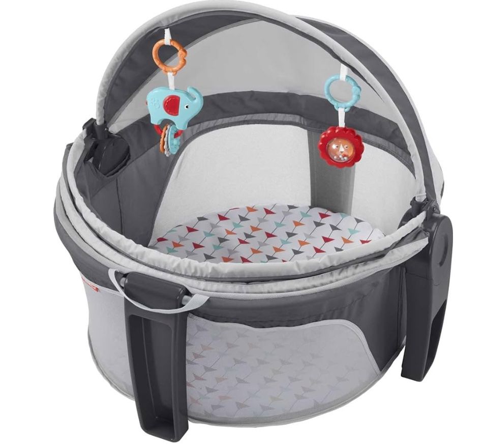Fisher-Price Portable Bassinet and Play Space On-the-Go Baby Dome with Developmental Toys and Canopy, Arrows Away