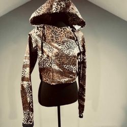One of a Kind Cheetah Print Cropped RainCoat Hoodie Small