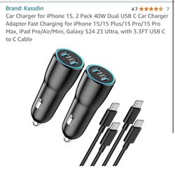 Car Charger for iPhone 15, 2 Pack 40W Dual USB C Car Charger Adapter Fast Charging for iPhone 15/15 Plus/15 Pro/15 Pro Max, iPad Pro/Air/Mini, Galaxy 