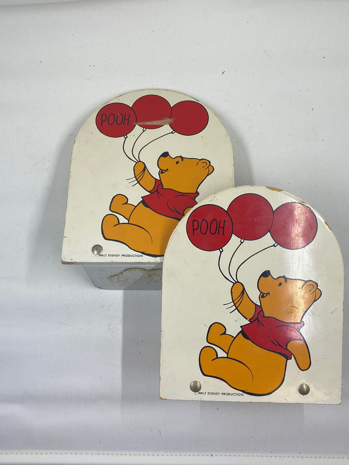Vintage 1960's Walt Disney Productions Winnie The Pooh Bookends Wood & Metal