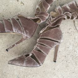 Tamara Mellon Pink Velvet Lace Heels 