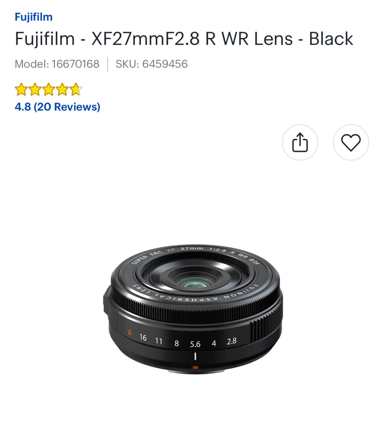 Fujifilm XF 27mm F2.8 R WR Lens - BRAND NEW