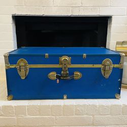 Vintage Seward Blue Steamer Trunk
