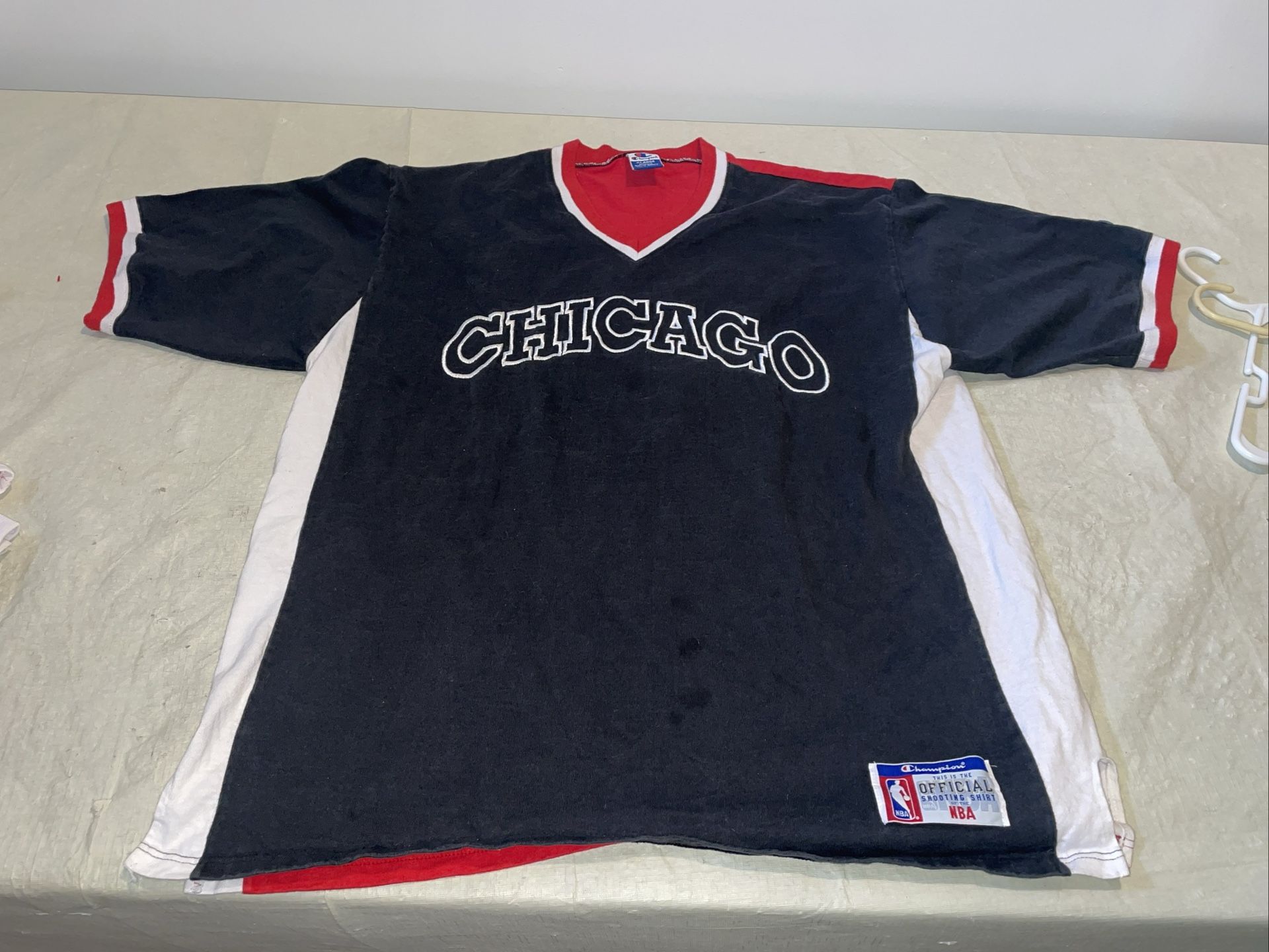 Champion Chicago Bulls Warm Up Shirt JERSEY Mens Xl Euc Nba Shirt Sleeve Vtg