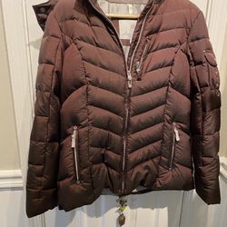 Ladies Size Large Eddie Bauer Brown Goose Down Parka with Hood