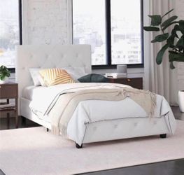 Upholstered Platform Bed, Twin, White
