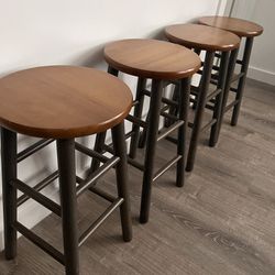 Set Of 4 Wooden Counter Stools