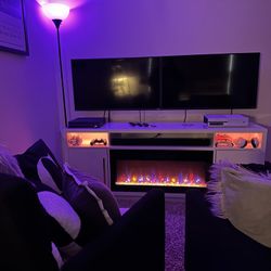 Entertainment Stand With LED Lights & Electric Fireplace Heater