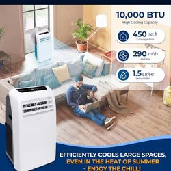 SereneLife Small Air Conditioner Portable 10,000 BTU with Built-in Dehumidifier - Portable AC unit for rooms up to 450 sq ft - Remote Control, Window 