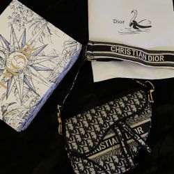 Christian Dior Saddle Bag Black Navy & Gold 🎀💝