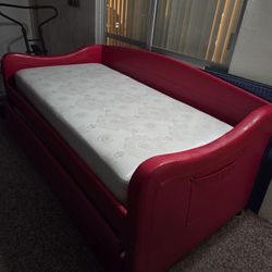Red Faux Leather Daybed 