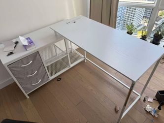 Beautiful L Shaped Desk with Built in Outlets and Storage