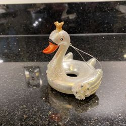 White Swan Pool Floatie Glass Glittered Charming Christmas Ornament 