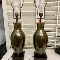 Mid Century Porcelain Lamps. Dark Green Kendall Area