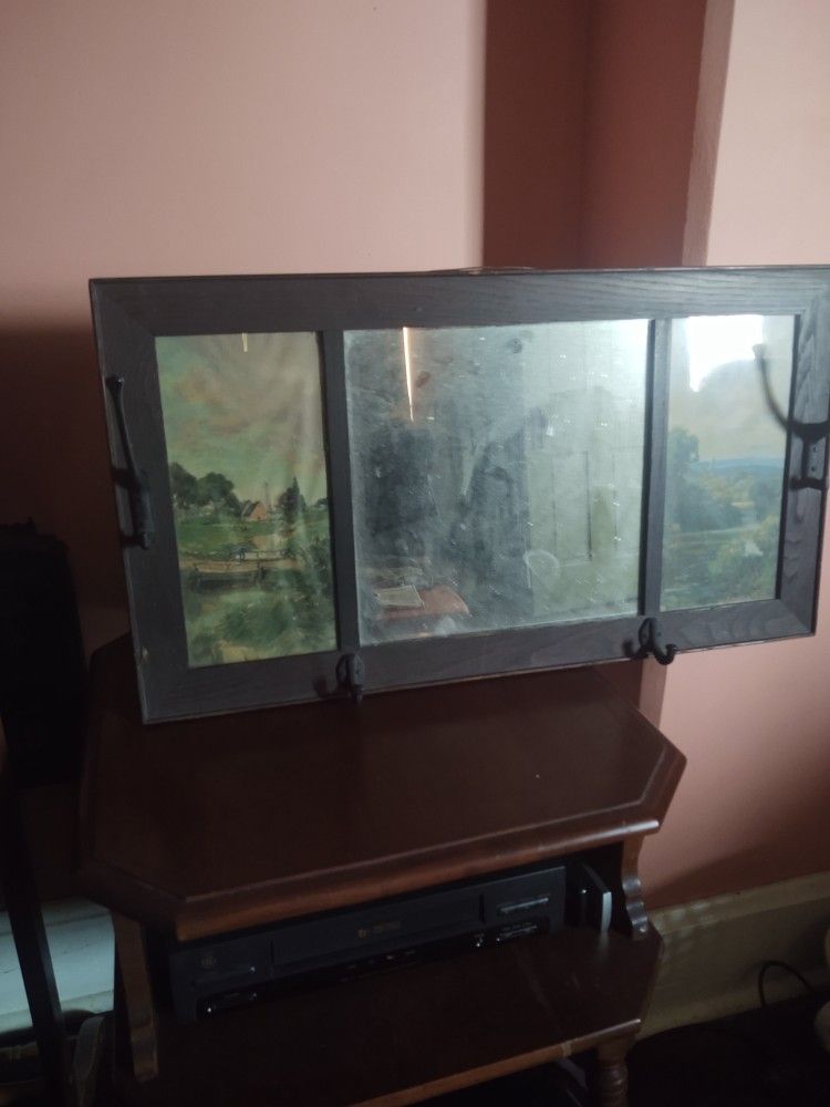 Antique Coat Rack With Mirror And Mural